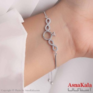 دستبند زنانه پینترستی استیل 316 مدل حلقه نگیندار نقره ای کد DSB18569W