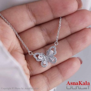 گردنبند استیل 316 مدل پروانه نقره ای  کد GNB16813W
