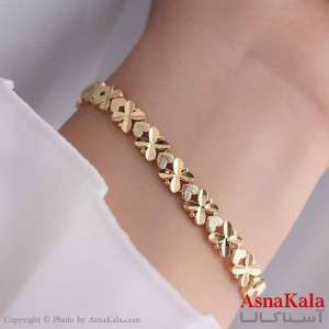 دستبند زنانه طلاروس مدل گل و قلب نگینی طلایی کد DSB18573W