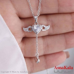 گردنبند استیل 316 مدل نگین فرشته نقره ای کد GNB16816W