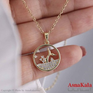 گردنبند استیل 316 مدل وال نگین طلایی کد GNB16817W