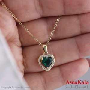 گردنبند استیل 316 تک نگین رنگ سبز کد GNB16818W