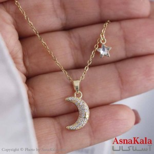 گردنبند استیل 316 مدل ماه و ستاره طلایی کد GNB16821W