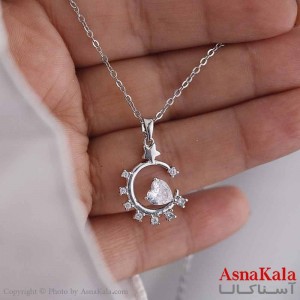 گردنبند پینترستی دخترانه استیل 316 مدل ماه نگین سفید کد GNB16825W