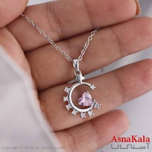 گردنبند پینترستی دخترانه استیل 316 مدل ماه نگین صورتی کد GNB16826W