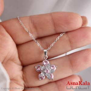 گردنبند پینترستی دخترانه استیل 316 مدل گل نگین صورتی کد GNB16829W