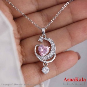 گردنبند پینترستی دخترانه استیل 316 مدل ماه نگین آویز کد GNB16830W