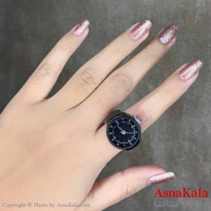 انگشتر زنانه ساعتی  مدل  صفحه عقربه ای مشکی کد ANG19594W