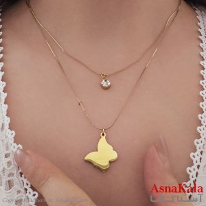 گردنبند پینترستی دخترانه استیل 316 مدل دو لاین پروانه کد GNB16837W