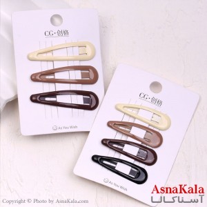 گیره مو تق تقی کارتی مینیمال براق رنگ نود بادومی کد HAIR13843W