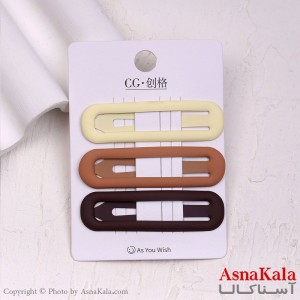 گیره مو تق تقی کارتی مات رنگ نود بیضی مجموعه 3 عددی کد HAIR13850W
