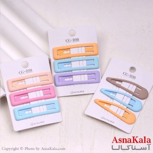 گیره مو تق تقی کارتی مات رنگی بادومی و مستطیلی مجموعه 3 عددی کد HAIR13851W