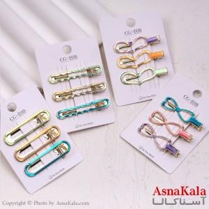 گیره مو انبری کارتی پینترستی آبرنگی مجموعه 3 عددی کد HAIR13852W