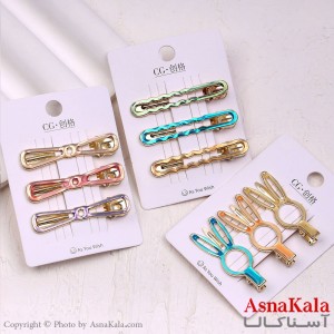 گیره مو انبری کارتی پینترستی آبرنگی مجموعه 3 عددی کد HAIR13853W