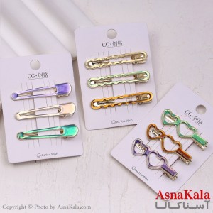 گیره مو انبری کارتی پینترستی آبرنگی مجموعه 3 عددی کد HAIR13854W