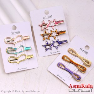 گیره مو انبری کارتی پینترستی آبرنگی ترکیبی مجموعه 3 عددی کد HAIR13874W