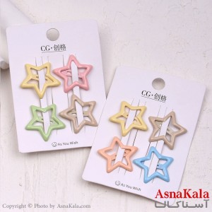 گیره مو تق تقی کارتی مدل ستاره ای پاستیلی مجموعه4عددی کد HAIR13876W