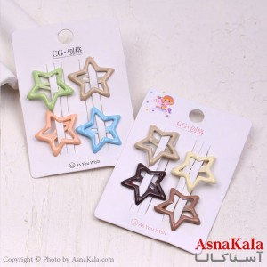 گیره مو تق تقی کارتی مدل ستاره ای پاستیلی مجموعه4عددی کد HAIR13877W