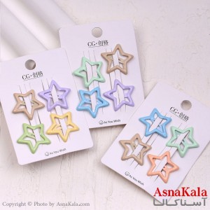 گیره مو تق تقی کارتی مدل ستاره ای پاستیلی مجموعه4عددی کد HAIR13882W