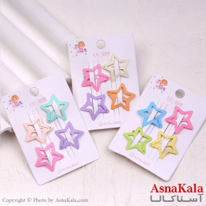 گیره مو تق تقی فلزی مدل ستاره ای رنگی مجموعه4عددی کد HAIR13883W