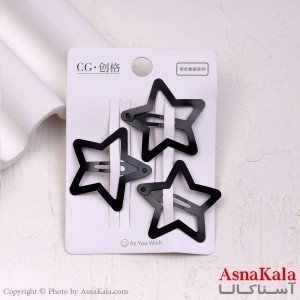 گیره مو تق تقی فلزی مدل ستاره ای مشکی مجموعه3عددی کد HAIR13885W