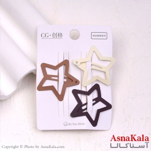 گیره مو تق تقی فلزی مدل ستاره ای رنگ نود مجموعه3عددی کد HAIR13886W