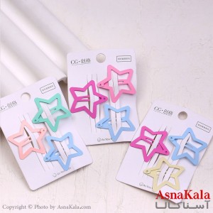 گیره مو تق تقی فلزی مدل ستاره ای رنگی مجموعه3عددی کد HAIR13889W