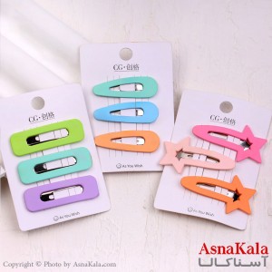 گیره مو تق تقی کارتی مدل مات رنگی مجموعه3عددی کد HAIR13918W