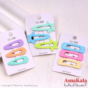 گیره مو تق تقی کارتی مدل مات رنگی مجموعه3عددی کد HAIR13919W