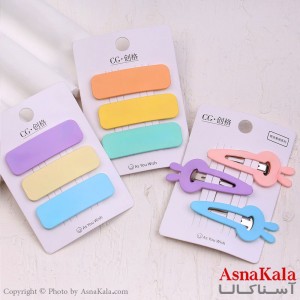 گیره مو تق تقی کارتی مدل مات رنگی مجموعه3عددی کد HAIR13923W