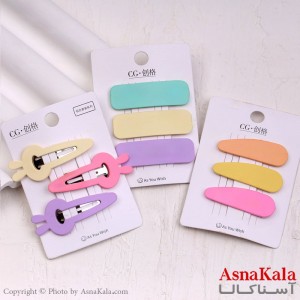 گیره مو تق تقی کارتی مدل مات پاستلی مجموعه3عددی کد HAIR13924W