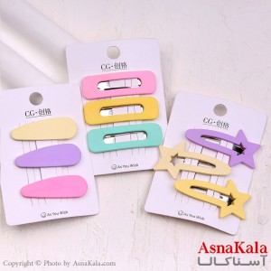 گیره مو تق تقی کارتی مدل مات رنگی مجموعه3عددی کد HAIR13933W