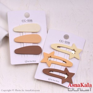 گیره مو تق تقی کارتی مدل مات رنگ نود مجموعه3عددی کد HAIR13935W
