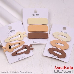 گیره مو تق تقی کارتی مدل مات رنگ نود مجموعه3عددی کد HAIR13937W