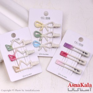 گیره مو زنانه انبری کارتی پینترستی آبرنگی مجموعه3عددی کد HAIR13957W