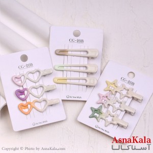 گیره مو زنانه انبری کارتی آبرنگی مجموعه 3عددی کد HAIR13960W