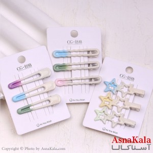 گیره مو زنانه انبری کارتی آبرنگی مجموعه3عددی کد HAIR13963W