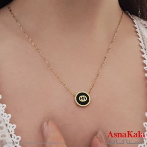 گردنبند پینترستی دخترانه استیل 316 مدل گوچی مشکی کد GNB16852W