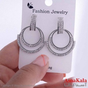 گوشواره آویز زنانه مدل حلقه کریستالی استیل 316 کد GSH15630W