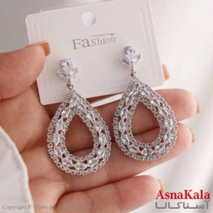 گوشواره آویز زنانه مدل اشک نگینی استیل 316 کد GSH15632W