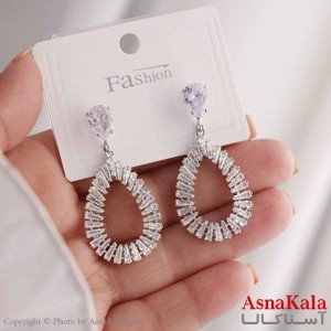 گوشواره آویز زنانه مدل اشک جواهری استیل 316 کد GSH15634W
