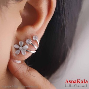 گوشواره ایرکاف دخترانه مدل گل نگینی استیل 316 کد GSH15638W