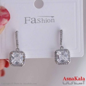 گوشواره آویزی دخترانه مینیمال مدل مربع نگینی استیل 316 کد GSH15651W