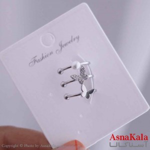 گوشواره دخترانه مینیمال مدل ایرکاف پروانه نگینی استیل 316 کد GSH15658W
