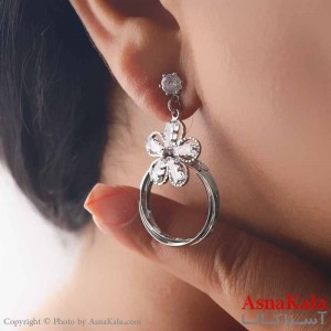 گوشواره آویزی دخترانه مینیمال مدل حلقه گل استیل 316 کد GSH15671W