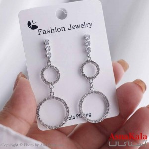 گوشواره آویزی دخترانه مینیمال مدل دو حلقه استیل 316 کد GSH15672W