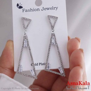گوشواره آویزی دخترانه مینیمال مدل مثلث فول نگین استیل 316 کد GSH15678W