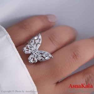 انگشتر زنانه استیل مدل پروانه نقره ای کد ANG19661W