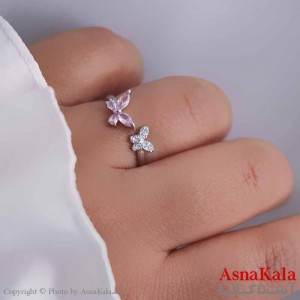 انگشتر زنانه استیل مدل دو پروانه رنگی کد ANG19662W