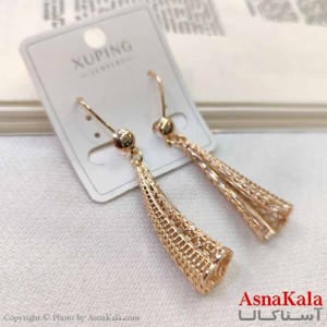 گوشواره آویزی دخترانه مینیمال مدل گل شیپوری طلایی ژوپینگ کد GSH15686W